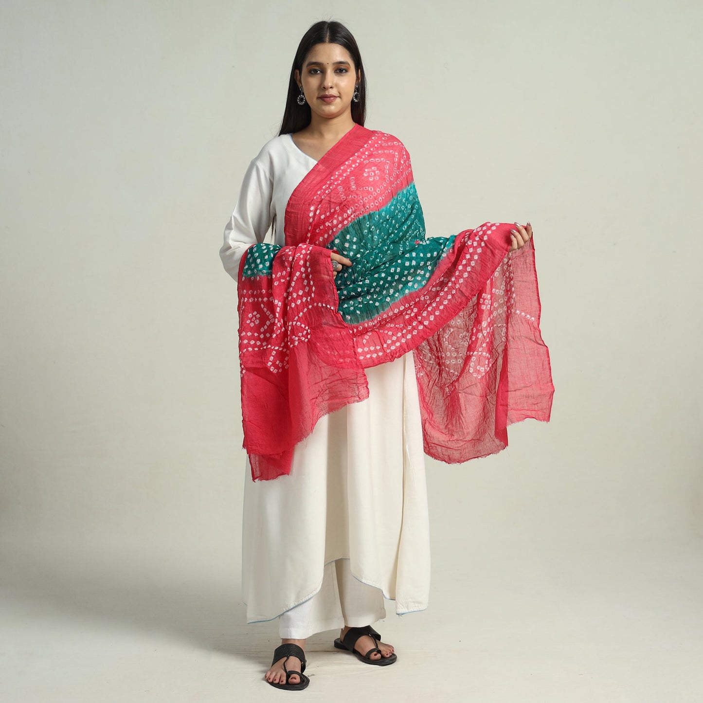  Pink Kutch Bandhani Tie-Dye Mul Cotton Dupatta 