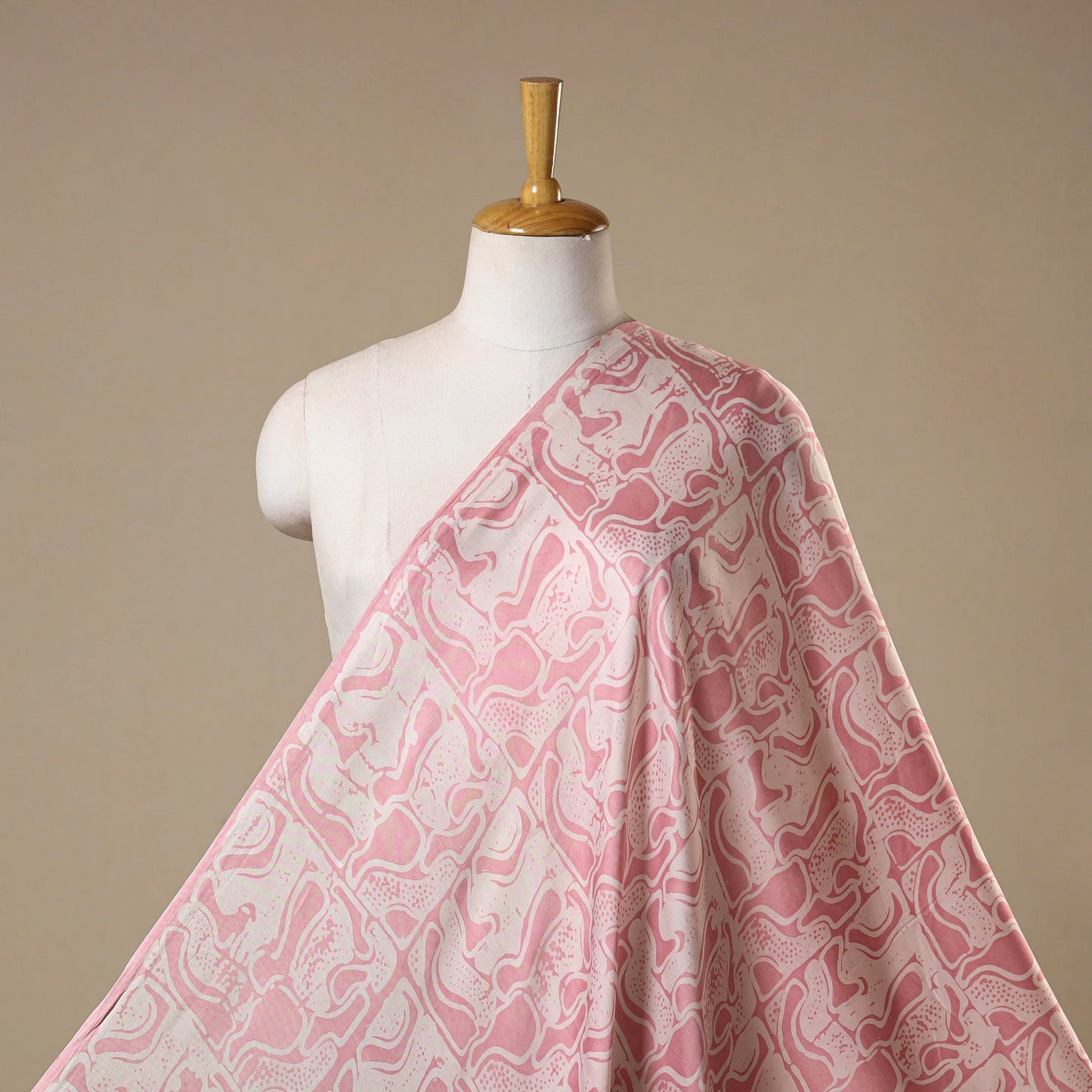 Pink - kutch batik modal silk fabric 16 - handcrafted