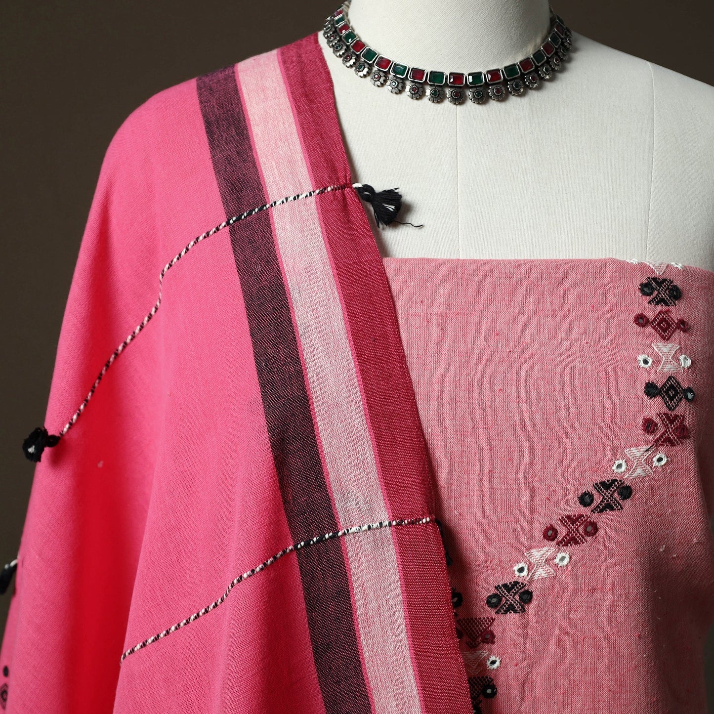 Kutch bhujodi handloom kala cotton 3pc unstitched dress