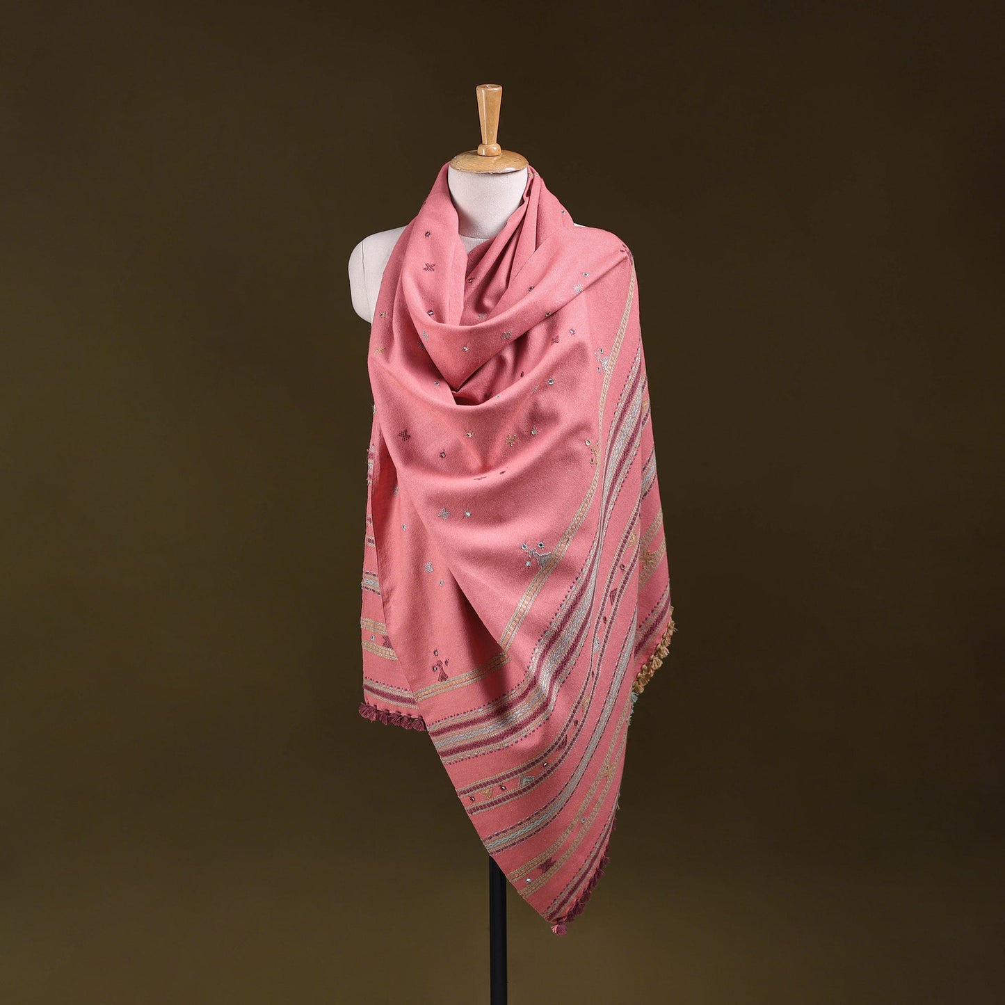 Pink - kutch bhujodi handwoven mirror work acrylic wool