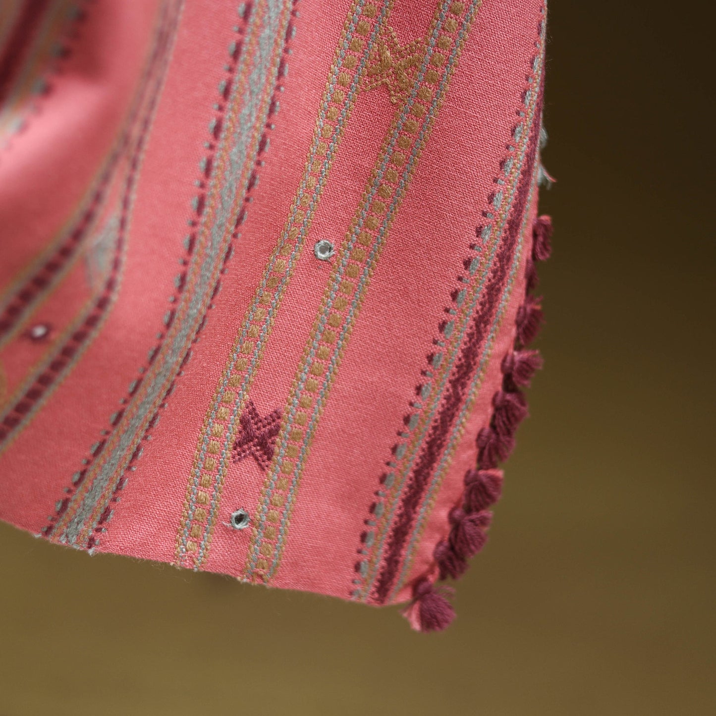 Pink - kutch bhujodi handwoven mirror work acrylic wool