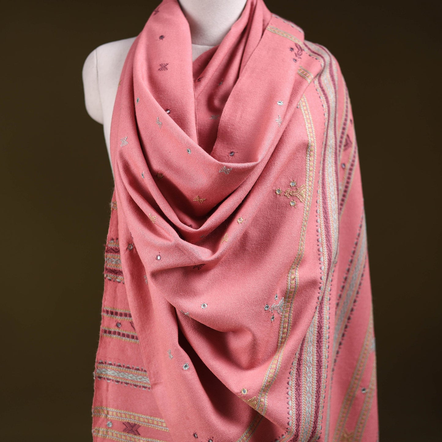 Pink - kutch bhujodi handwoven mirror work acrylic wool