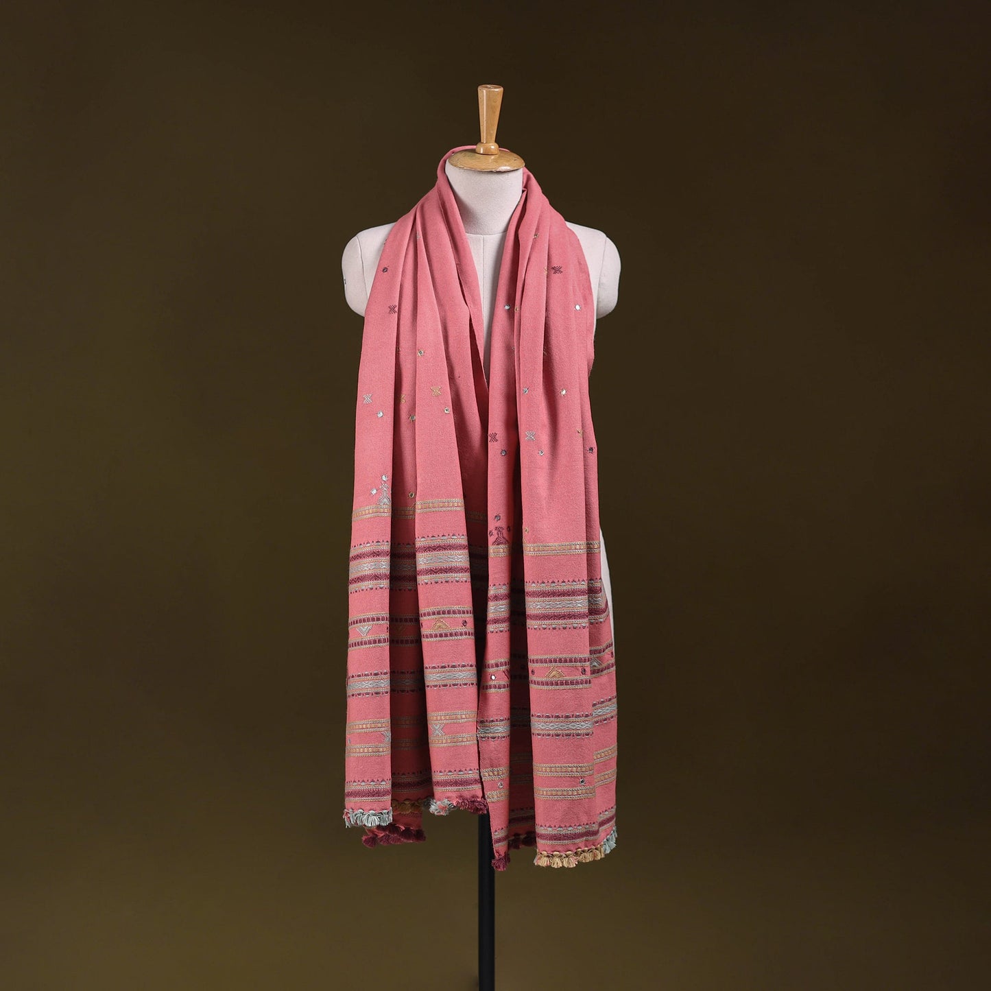 Pink - kutch bhujodi handwoven mirror work acrylic wool