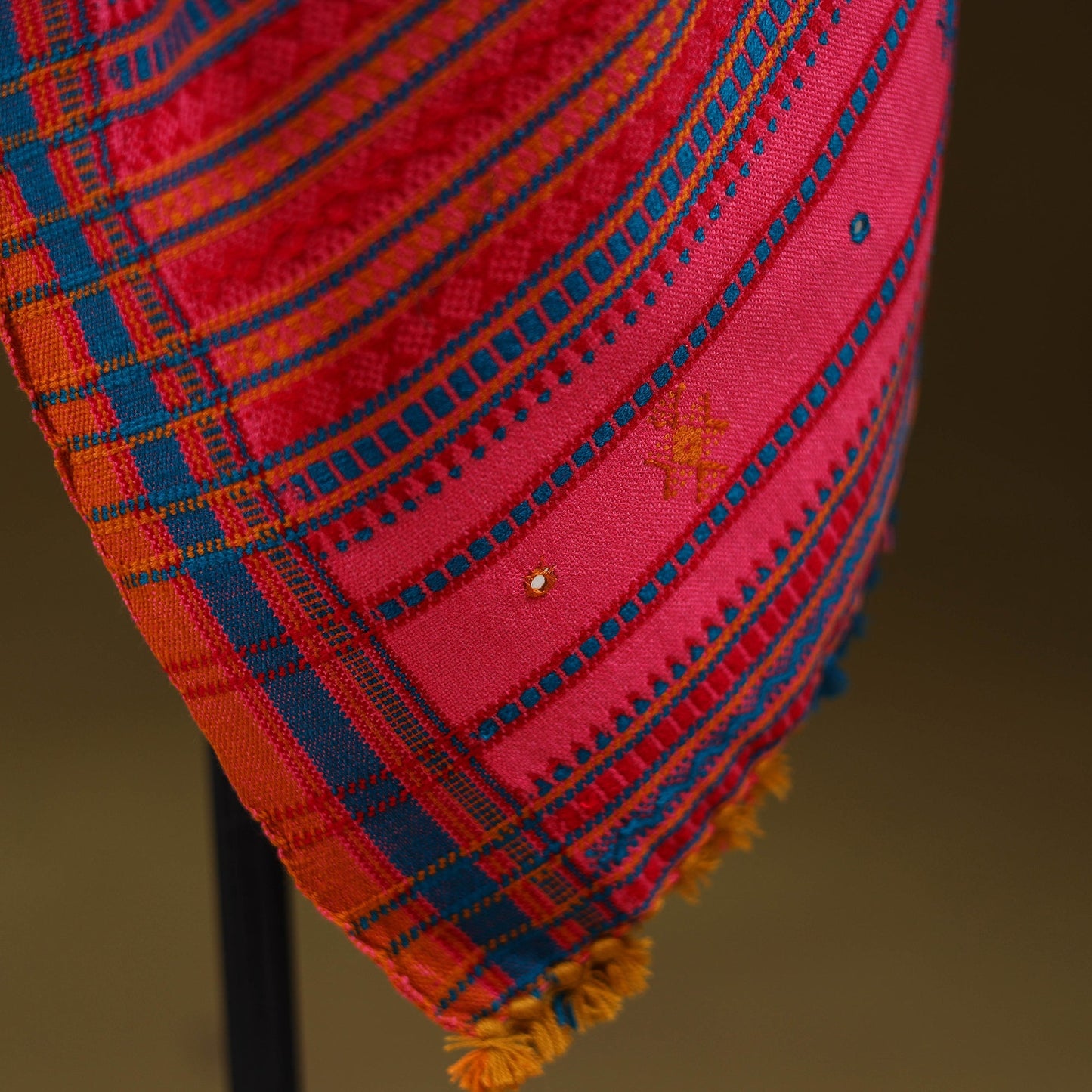 Kutch bhujodi handwoven mirror work acrylic wool shawl 50