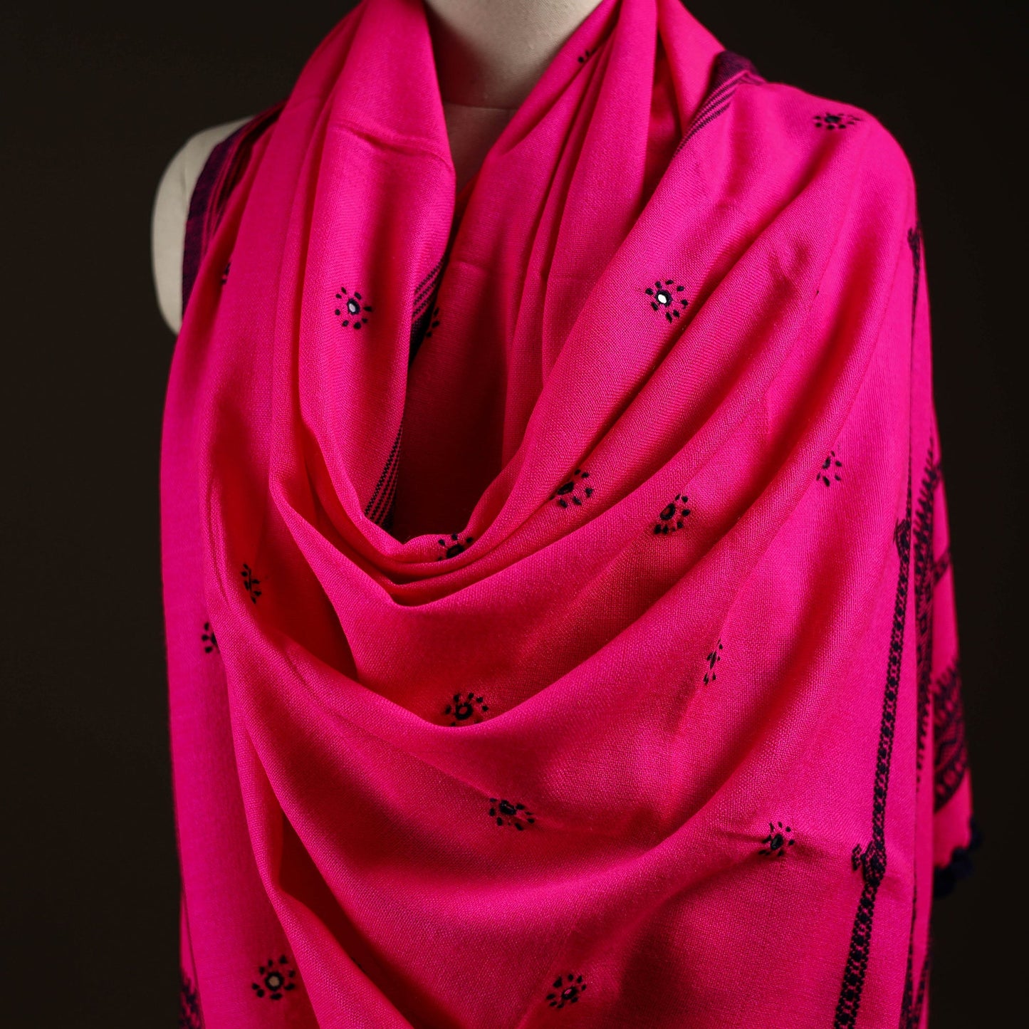 Kutch bhujodi handwoven mirror work wool shawl 17