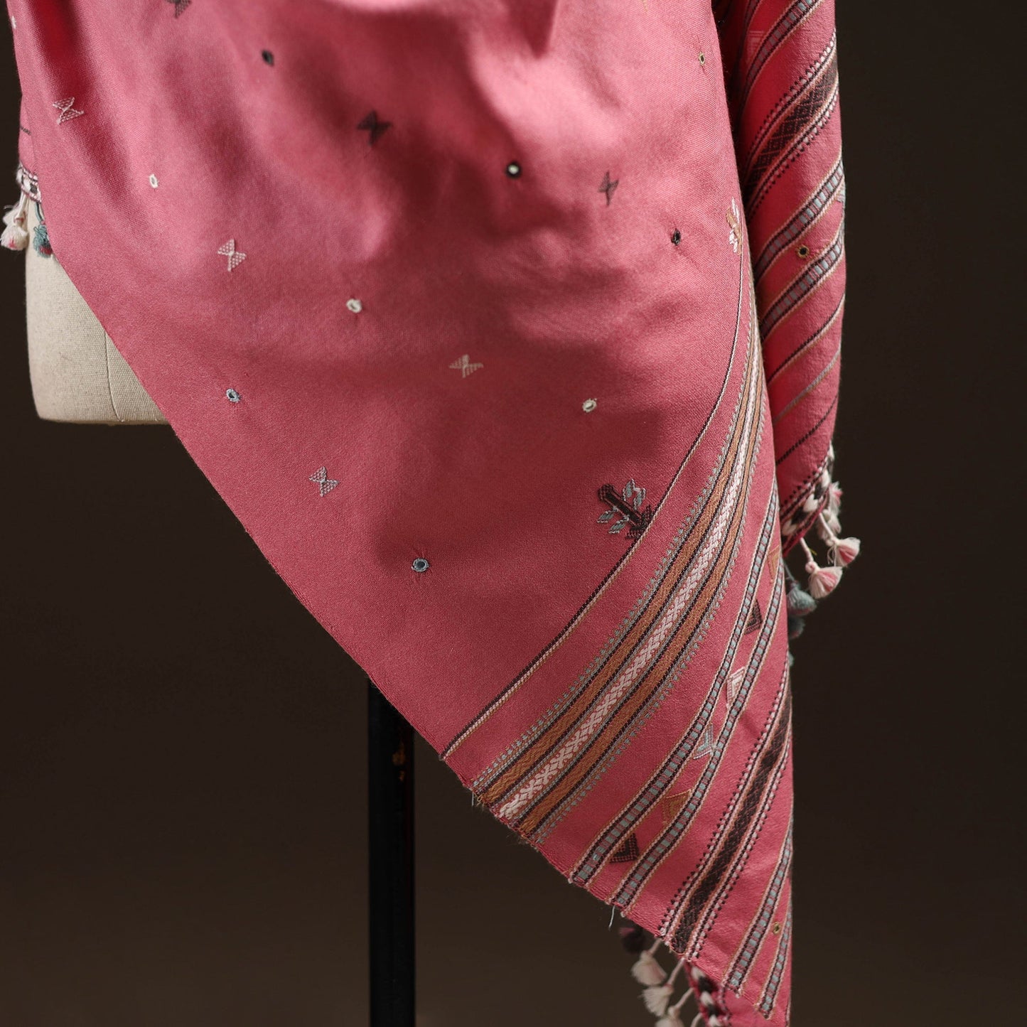 Kutch bhujodi mirror work handwoven merino wool shawl 30