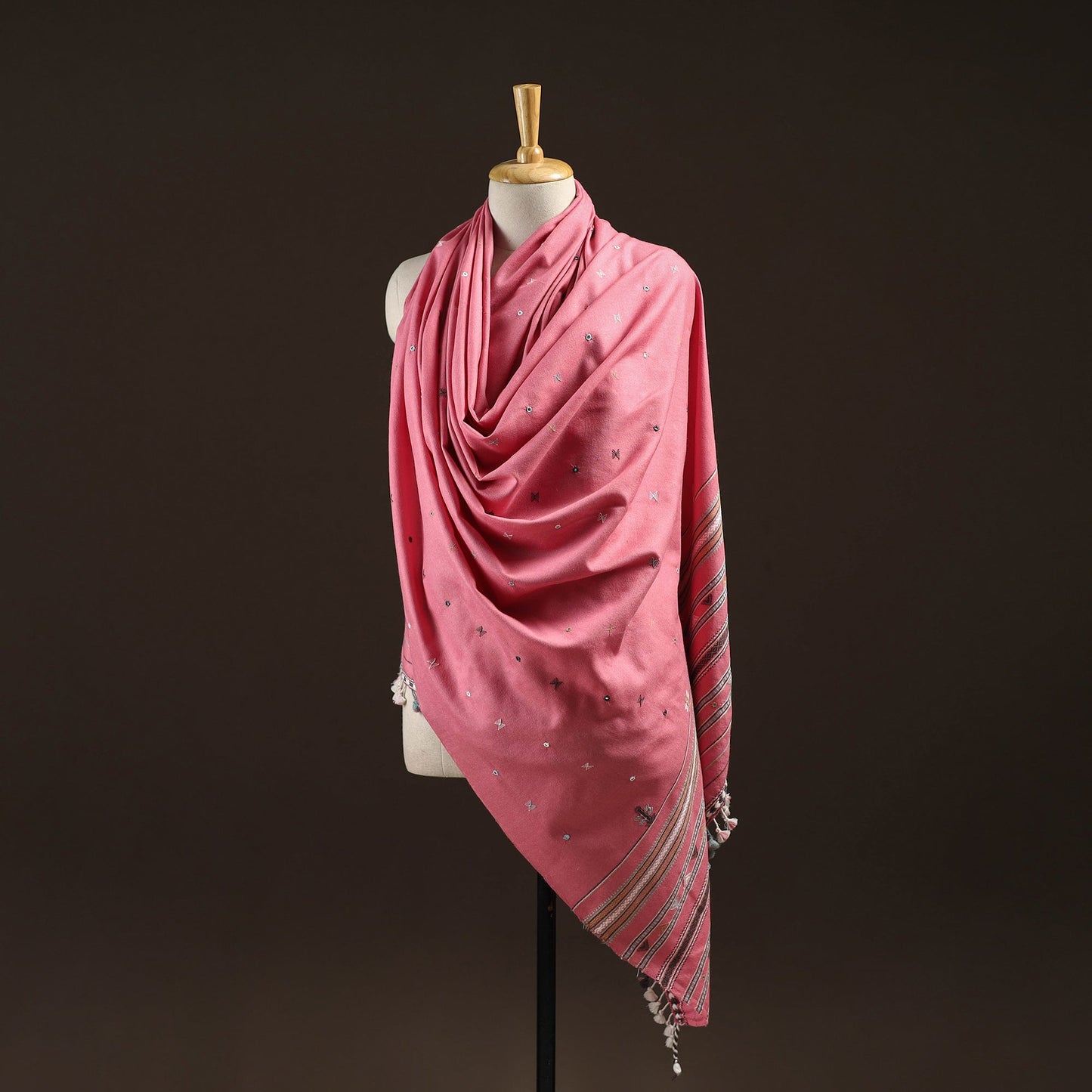 Kutch bhujodi mirror work handwoven merino wool shawl 30