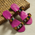 Pink Kutch Embroidery Handstitched Leather Flat Slippers