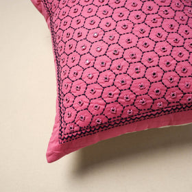 Kutch hand embroidery mirror work quilted cushion cover (16