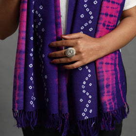 Pink - kutch handwoven bandhani & shibori woolen stole 36