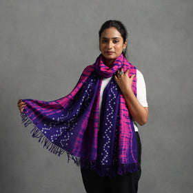Pink - kutch handwoven bandhani & shibori woolen stole 36
