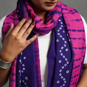 Pink - kutch handwoven bandhani & shibori woolen stole 36