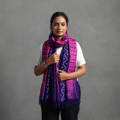 Pink - kutch handwoven bandhani & shibori woolen stole 36