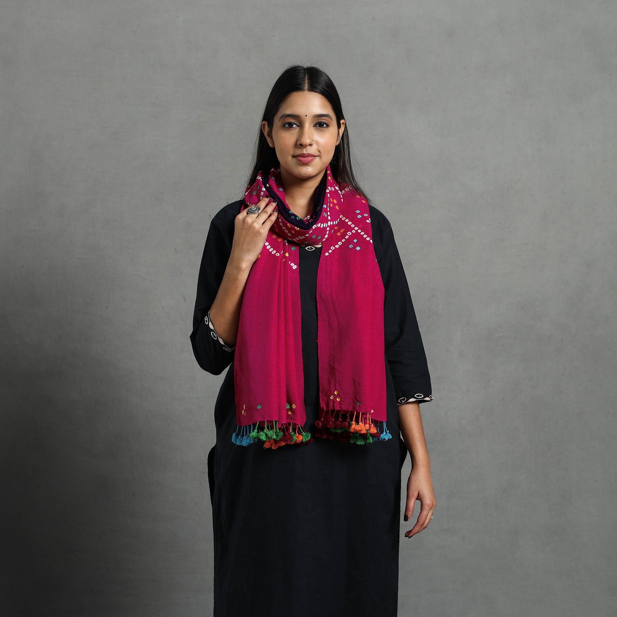 Purple - Kutch Bandhani Tie-Dye Handwoven Merino Wool Shawl 15