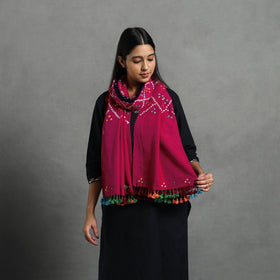  Pink Kutch Handwoven Merino Wool Bandhani Stole 