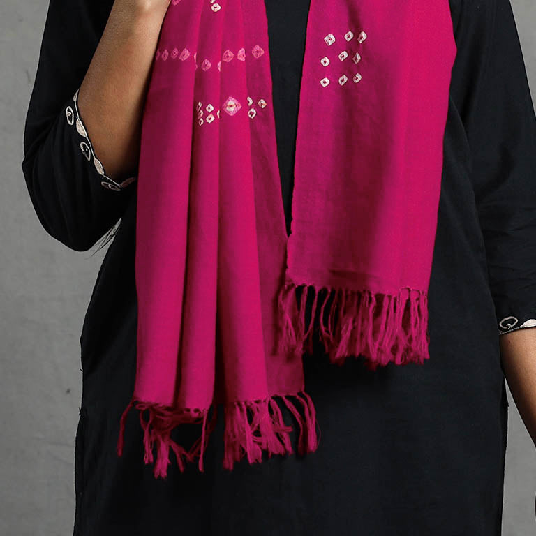 Pink - kutch handwoven merino wool tie-dye bandhani stole