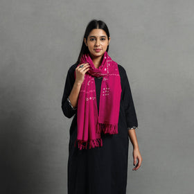Pink - kutch handwoven merino wool tie-dye bandhani stole