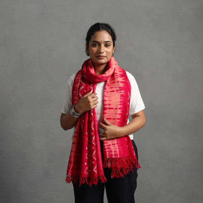 Pink - kutch handwoven woolen shibori & bandhani stole 35