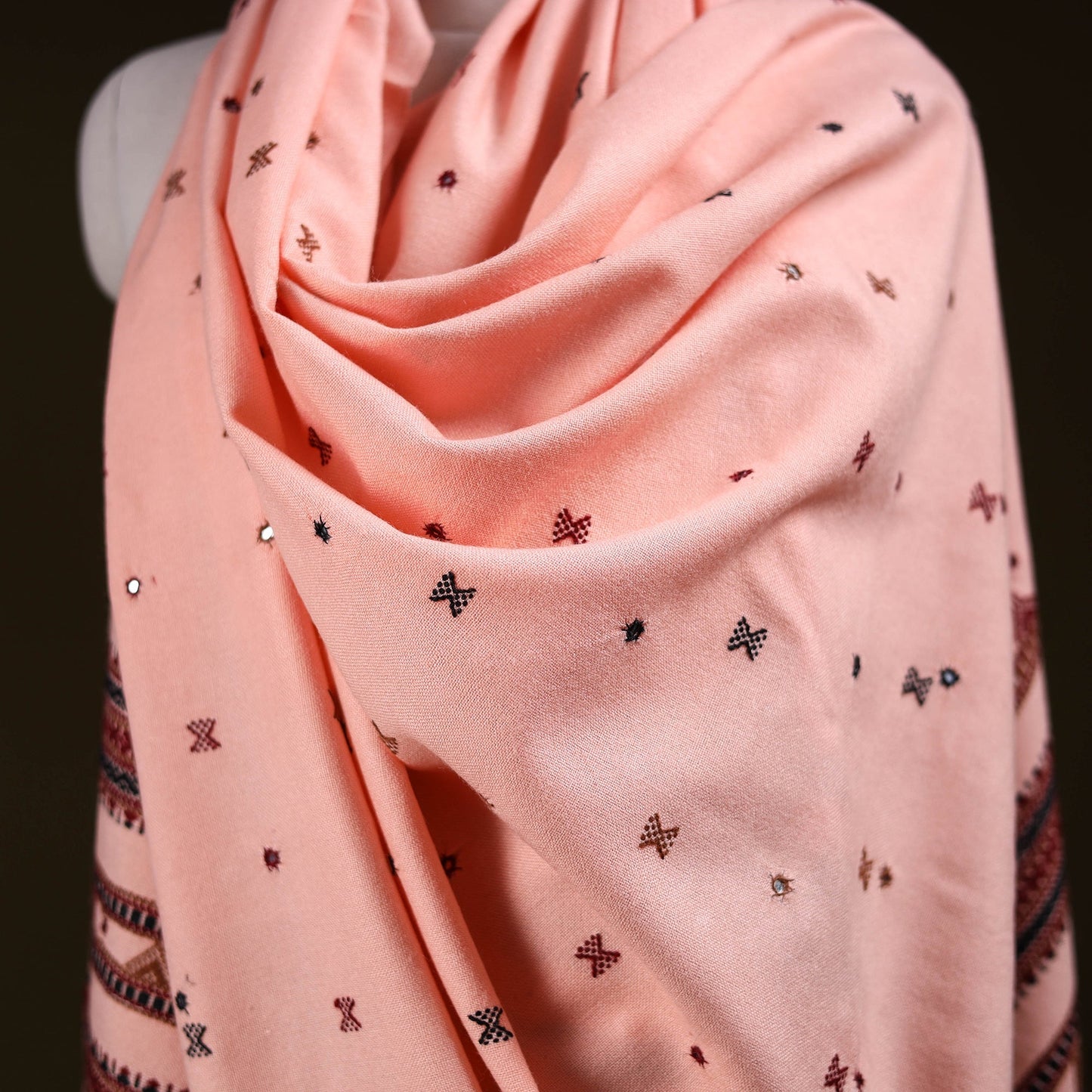 Pink - kutch bhujodi handwoven mirror work acrylic wool