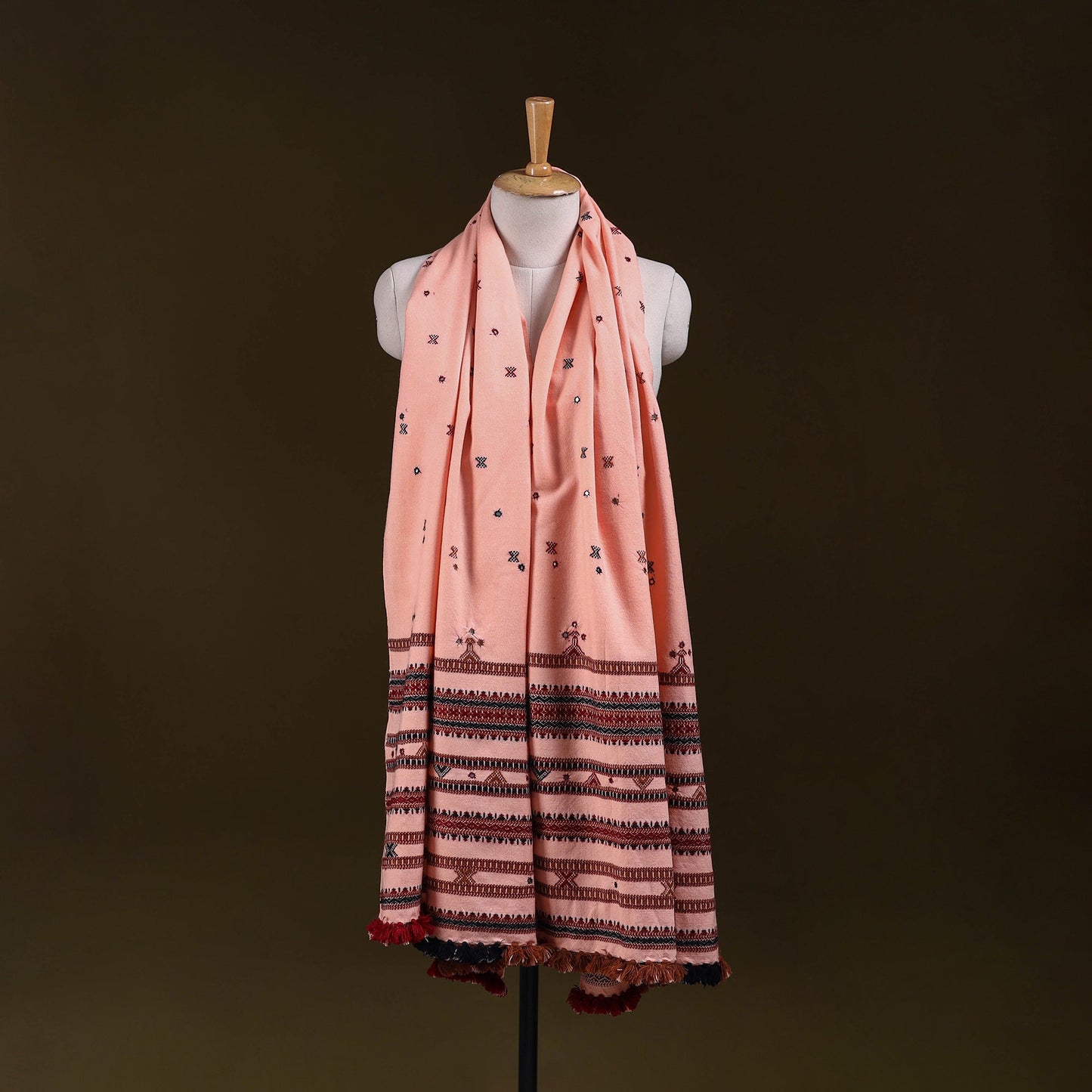 Pink - kutch bhujodi handwoven mirror work acrylic wool