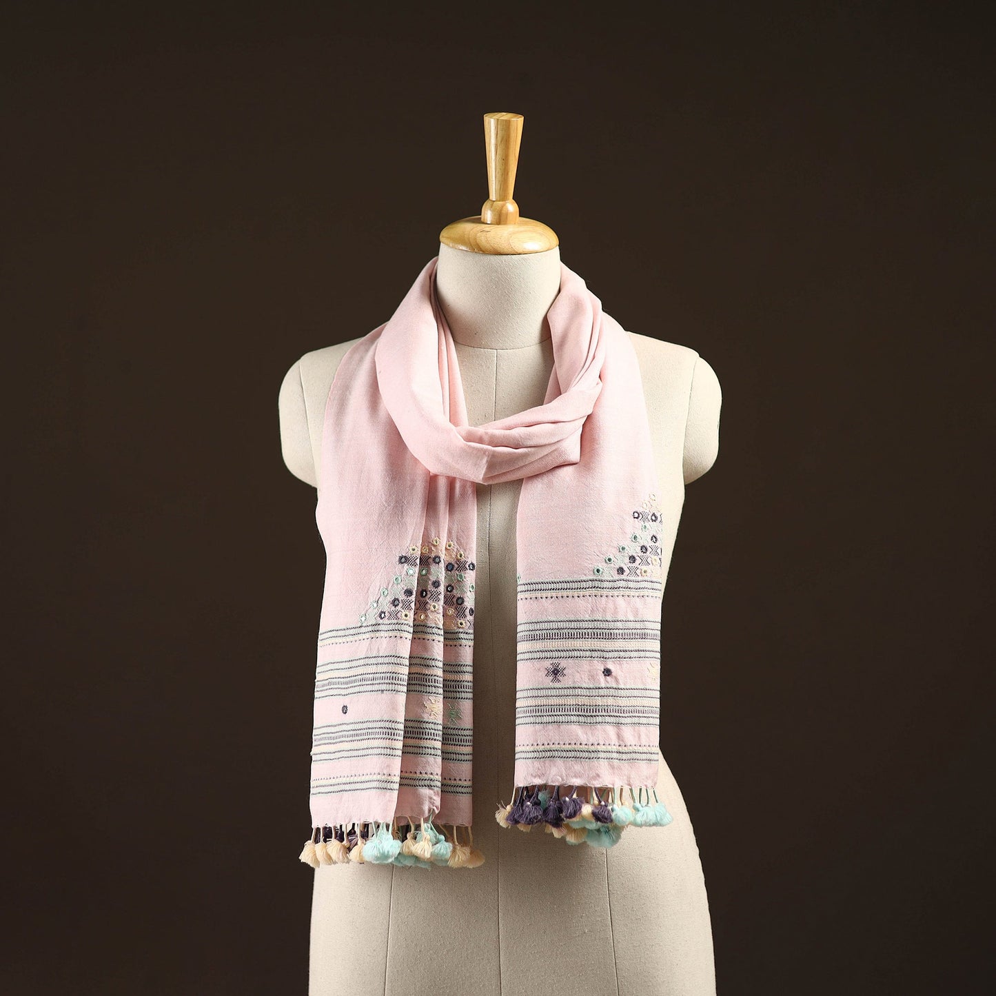 Kutch handwoven mirror work merino wool embroidered stole