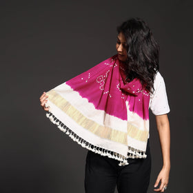 Pink - Kutch Handwoven Tie & Dye Merino Wool Bandhani Stole