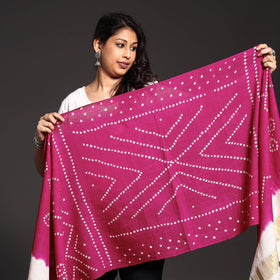 Pink - Kutch Handwoven Tie & Dye Merino Wool Bandhani Stole