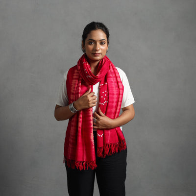Pink - kutch handwoven woolen shibori & bandhani stole 30