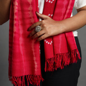 Pink - kutch handwoven woolen shibori & bandhani stole 30