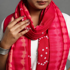 Pink - kutch handwoven woolen shibori & bandhani stole 30