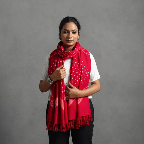Pink - kutch handwoven woolen shibori & bandhani stole 34