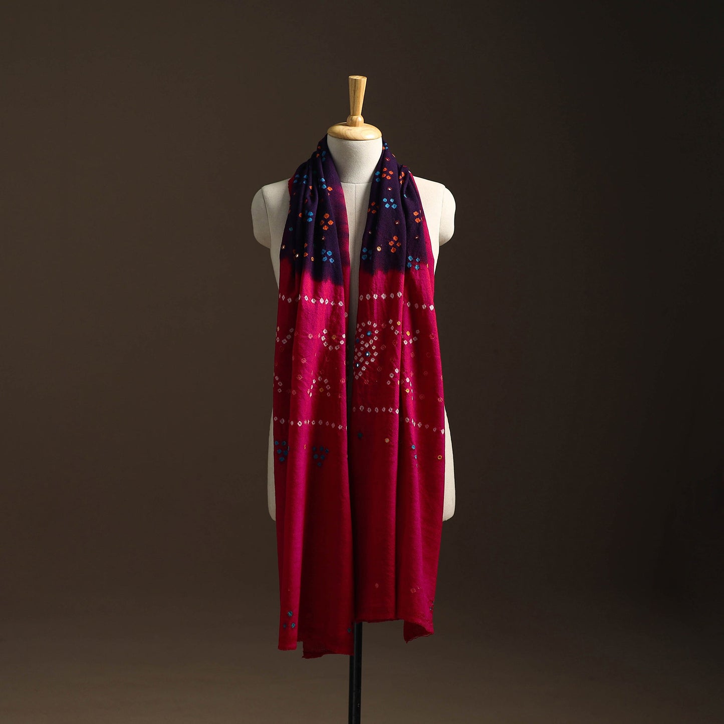 Kutch mirror work handwoven bandhani bagida woolen shawl 12