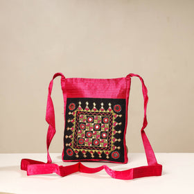 Pink - kutch neran embroidery mashru silk sling bag