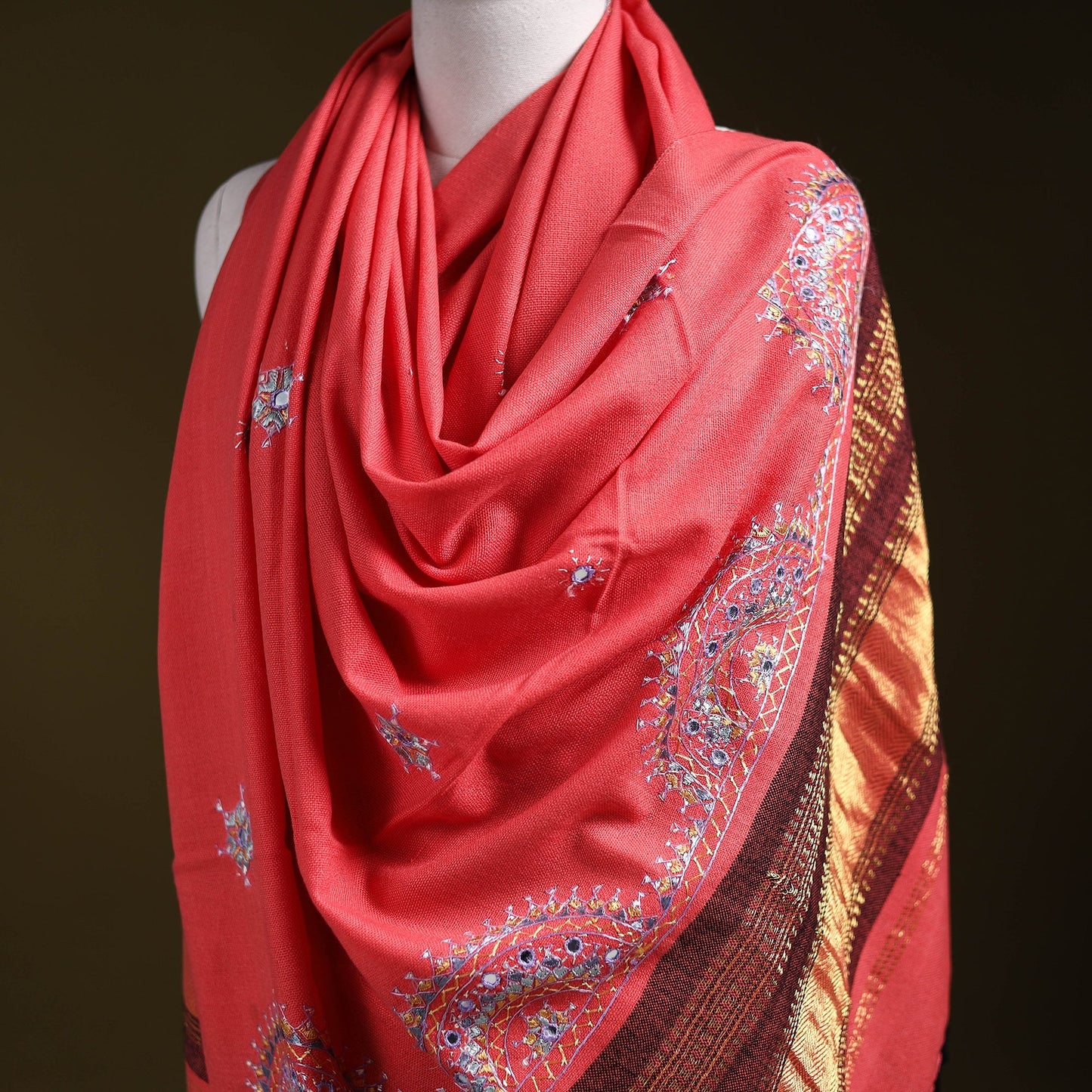 Pink - kutch neran hand embroidery mirror work woollen