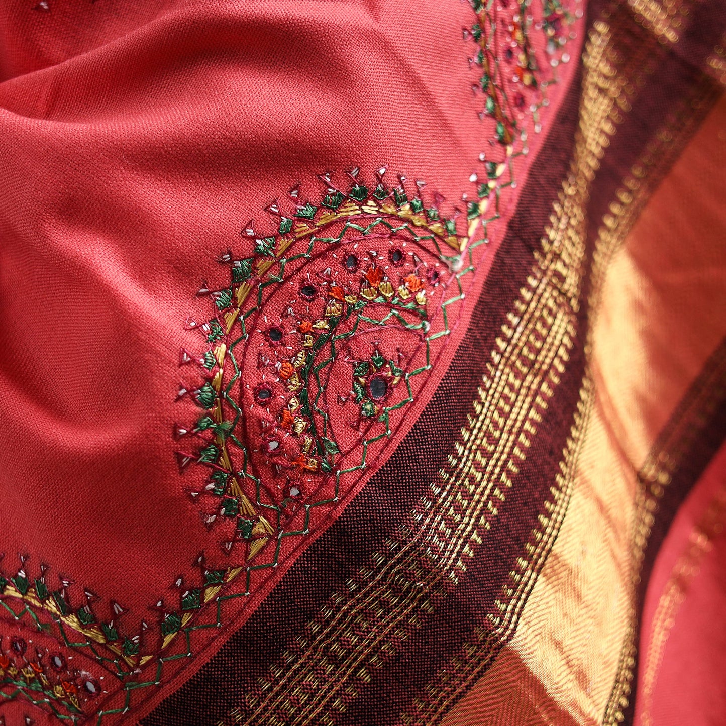 Pink - kutch neran hand embroidery mirror work woollen