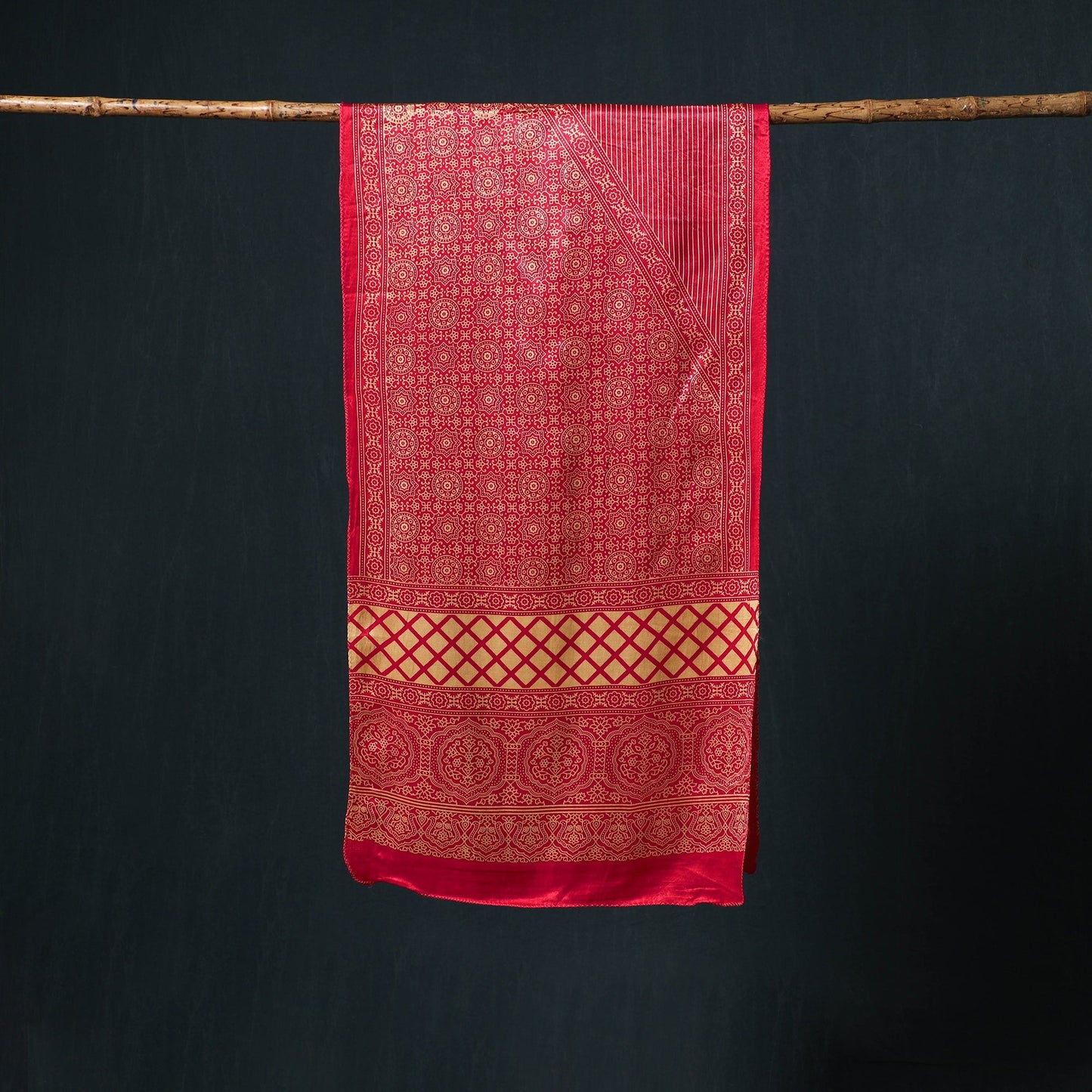 Kutch printed mashru silk stole 24 - handcrafted