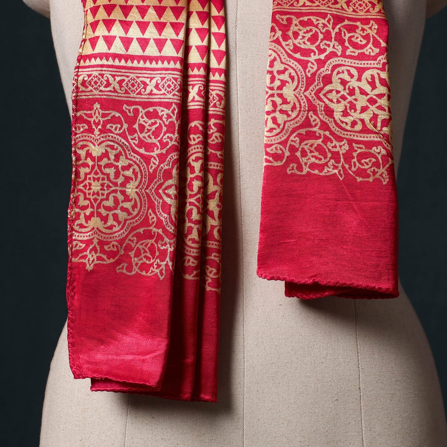 Kutch printed mashru silk stole 30 - handcrafted