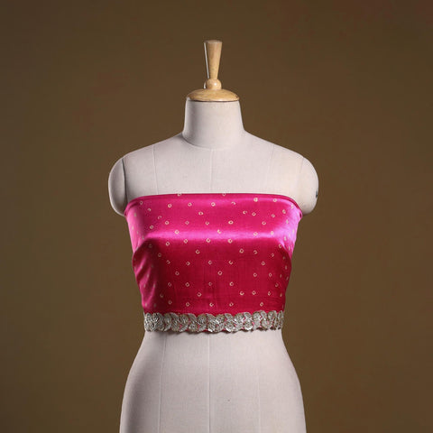 Kutch printed modal silk blouse piece with lace work 02