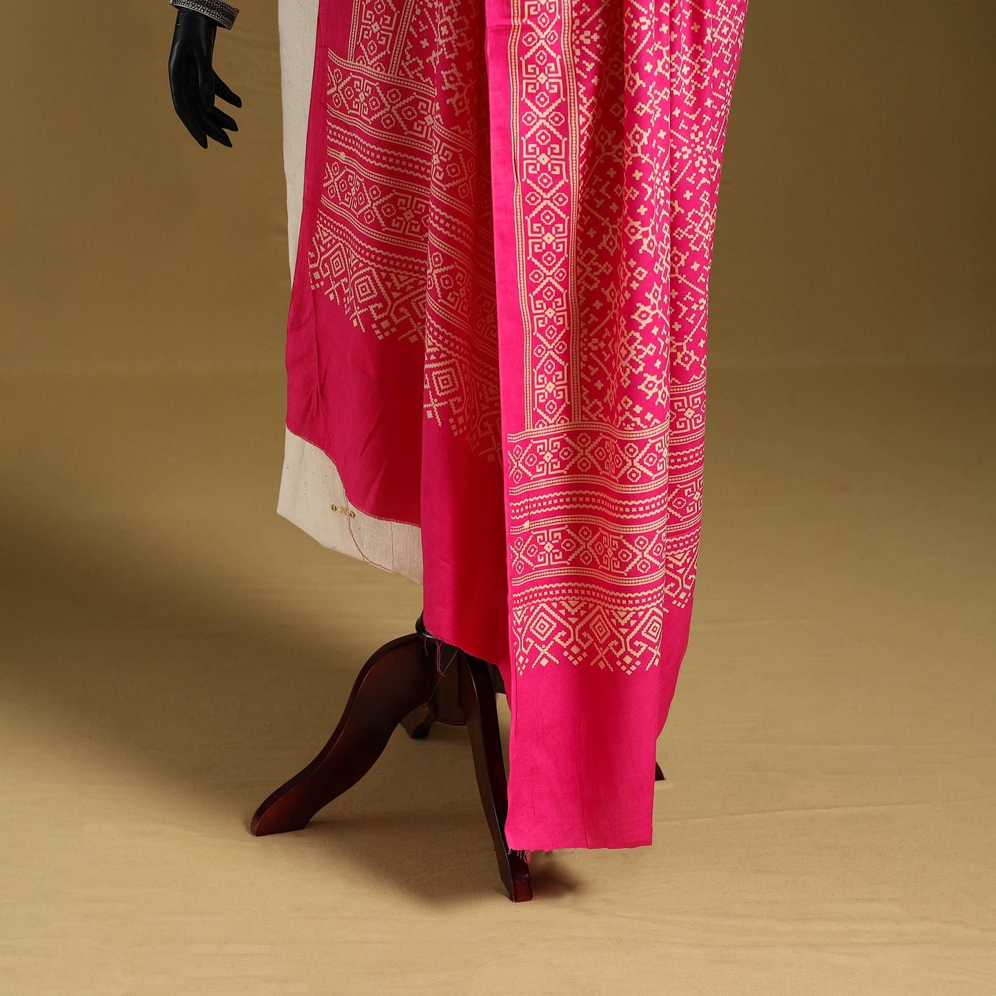 Pink - kutch printed rayon dupatta 22 - handcrafted