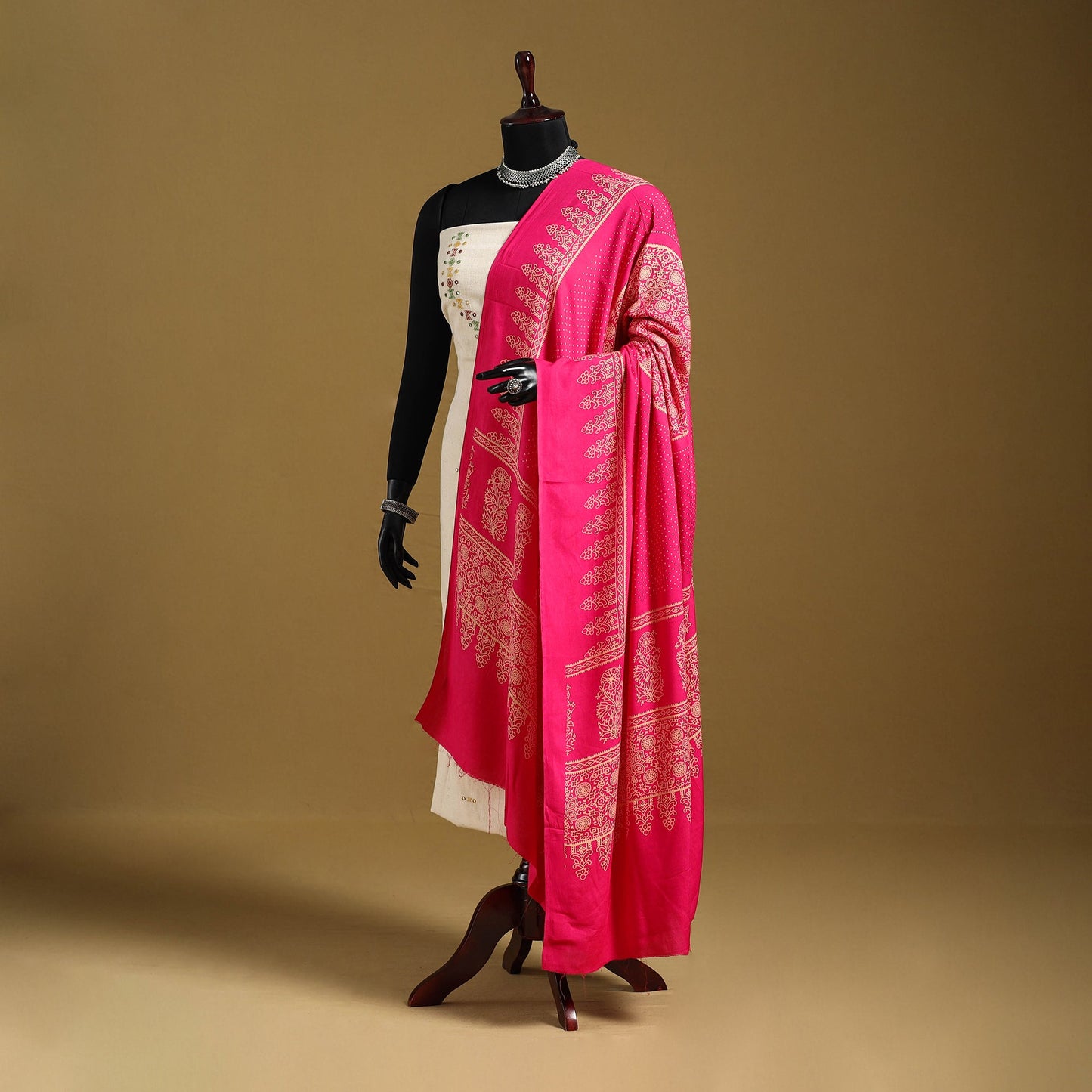 Pink - kutch printed rayon dupatta 23 - handcrafted