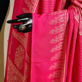 Pink - kutch printed rayon dupatta 23 - handcrafted