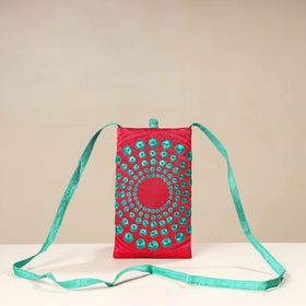Pink Kutch Tappo Embroidery Mashru Silk Mobile Sling Bag 