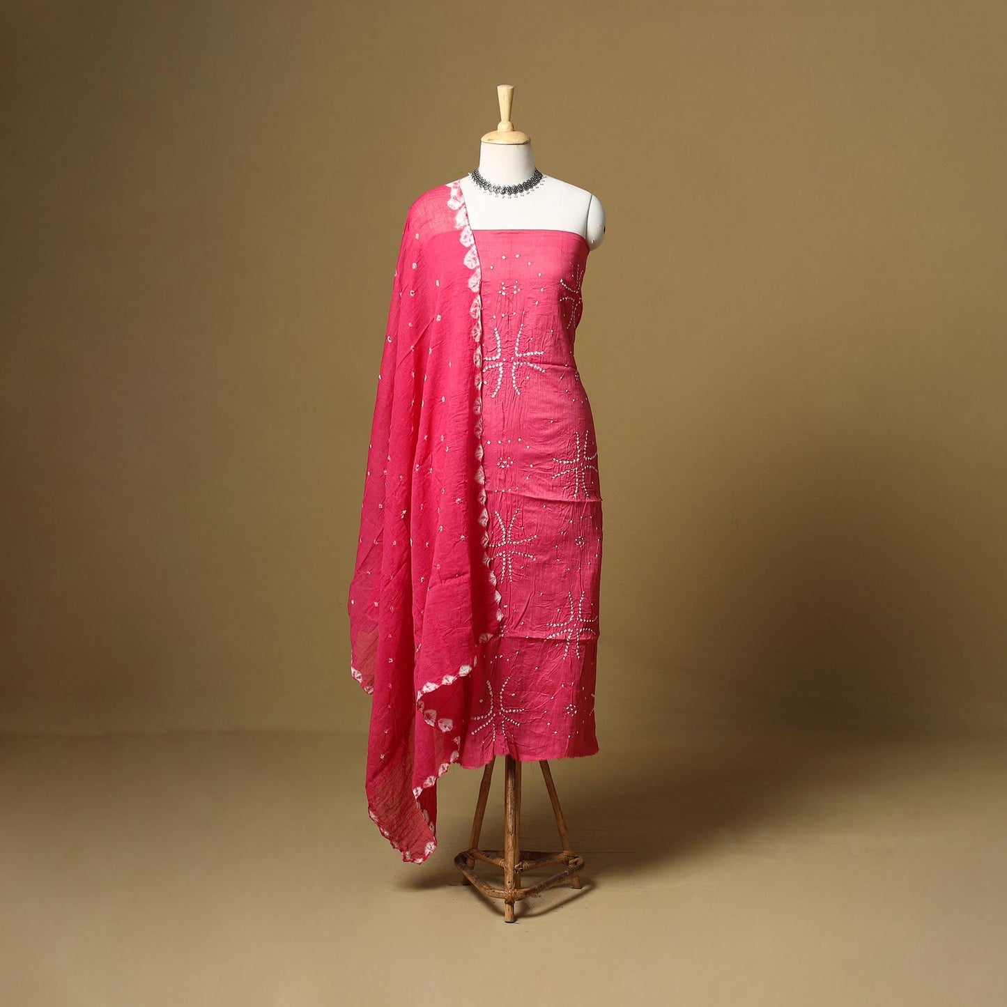 Kutch tie-dye bandhani satin cotton 3pc unstitched dress