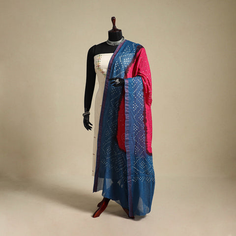 Pink - kutch tie-dye cotton bandhani dupatta with border 07