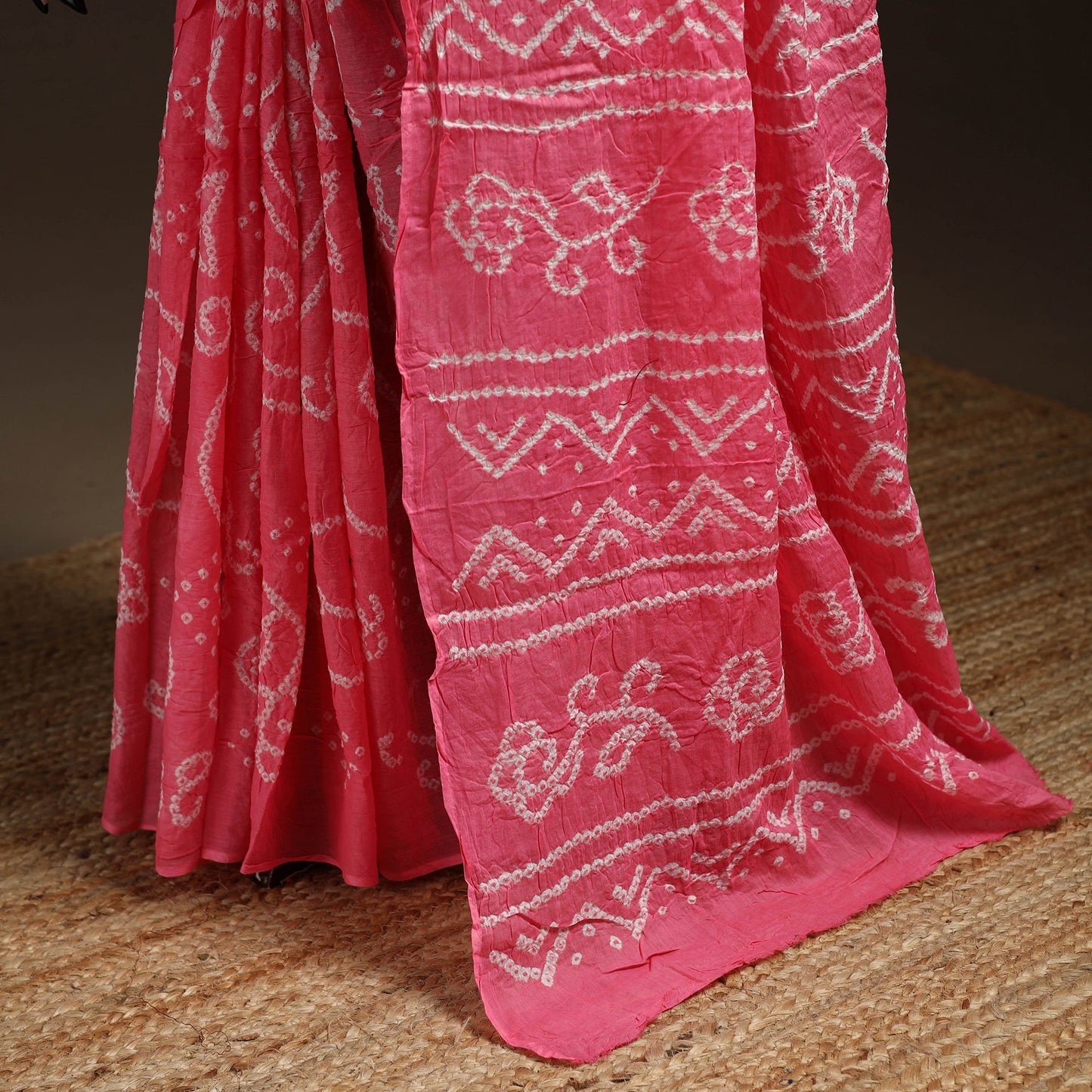 Pink - kutch tie-dye cotton bandhani saree 51 - handcrafted