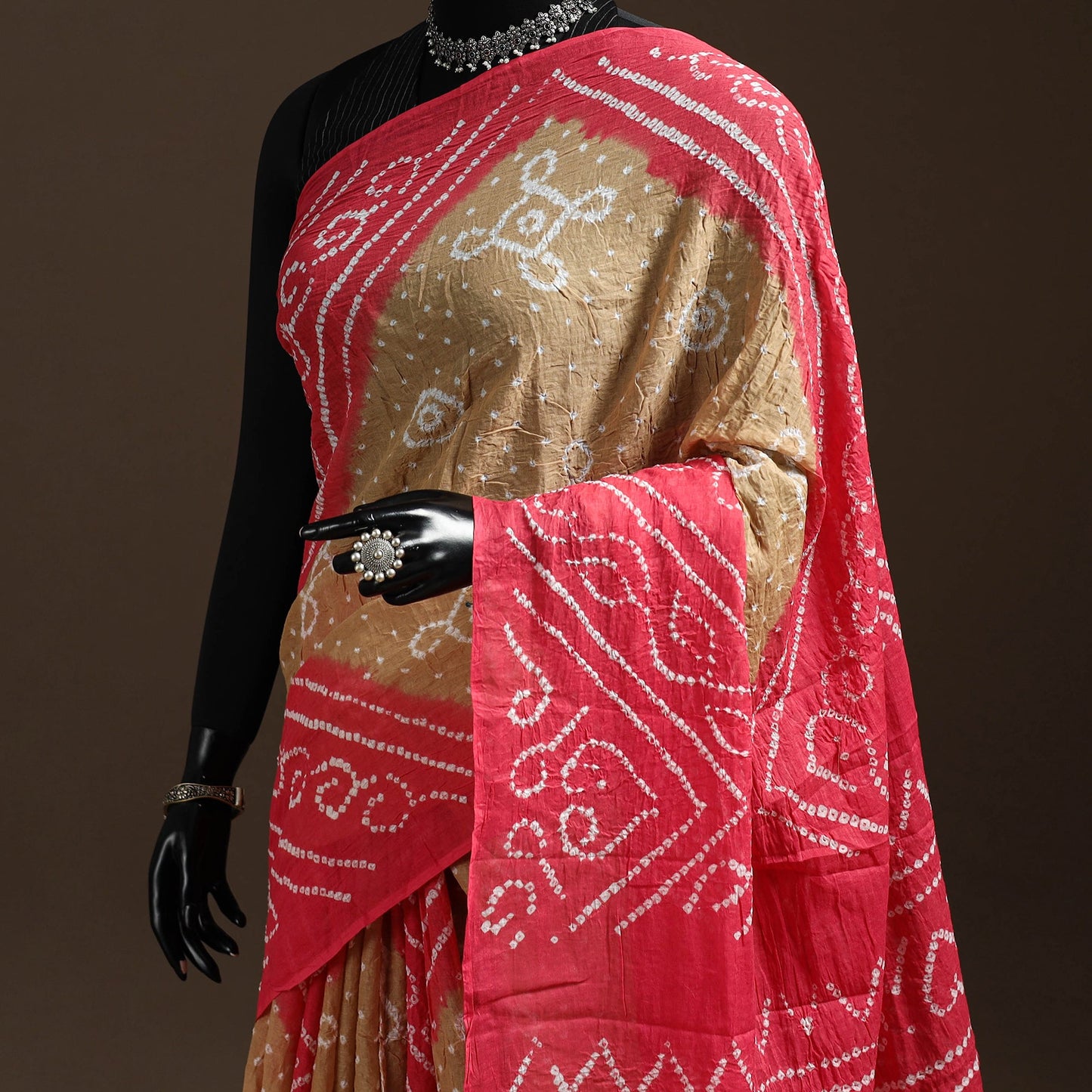 Pink - kutch tie-dye cotton bandhani saree with blouse 08