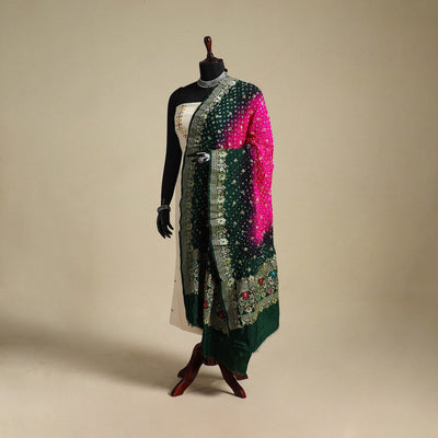 Pink - kutch tie-dye dupion silk zari work banarasi