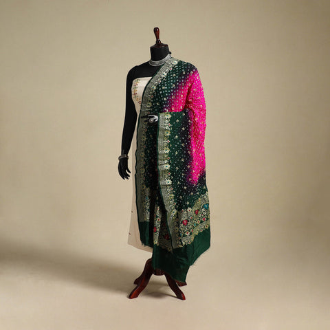 Pink - kutch tie-dye dupion silk zari work banarasi