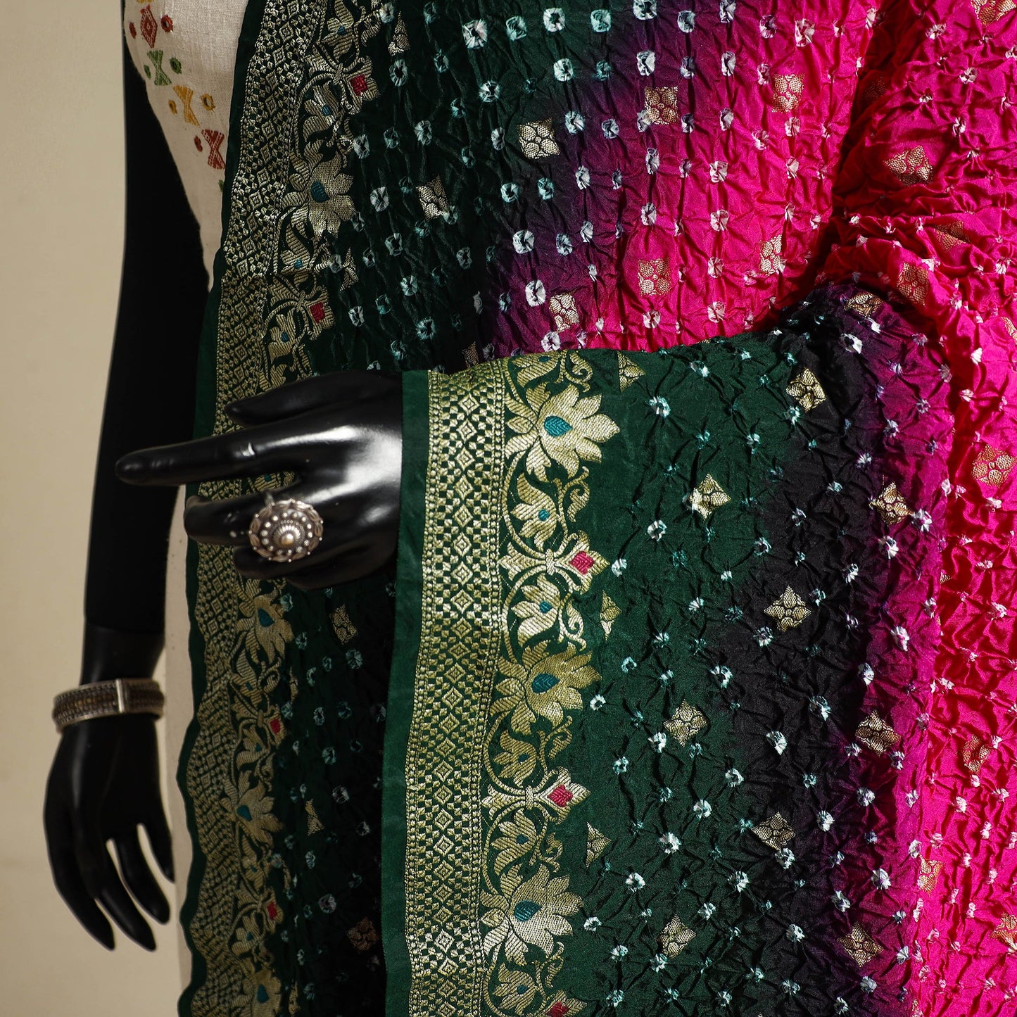 Pink - kutch tie-dye dupion silk zari work banarasi