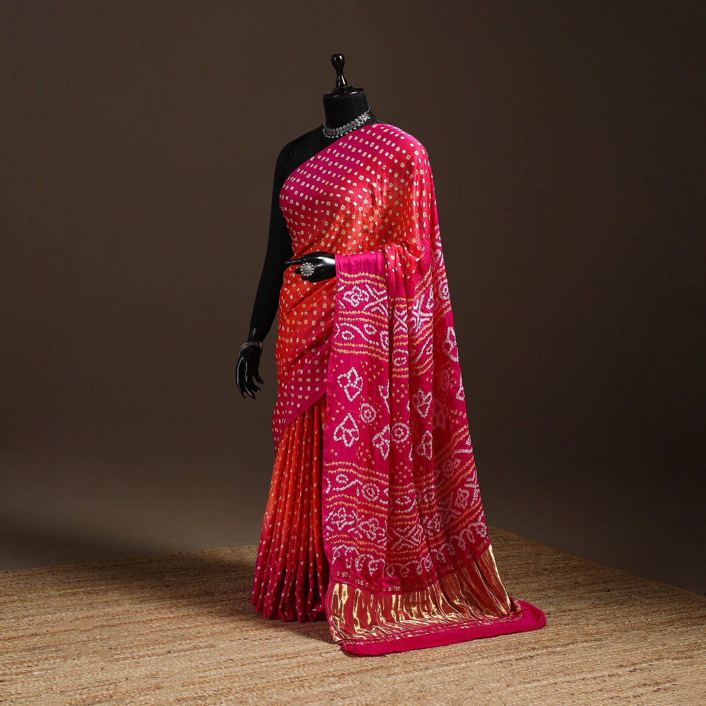 Pink - kutch tie-dye gajji silk bandhani saree with blouse